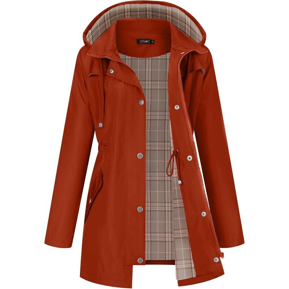 Women Red Brown Hiking Raincoat Women Waterproof Jacket Lightweight Hood